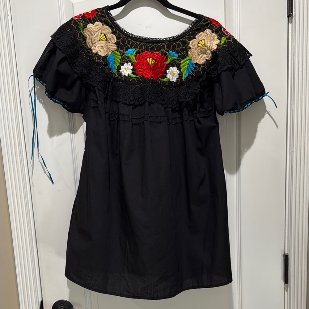Embroidered Black Women's Top